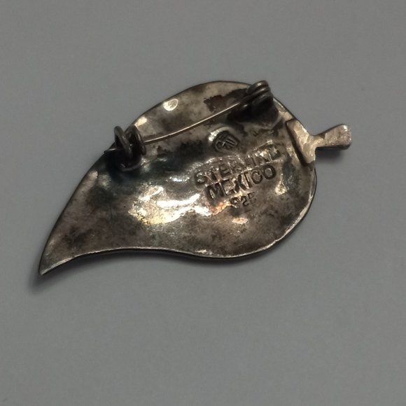 Vintage Mexico Sterling Silver Brooch with Abalone Shell Inlay - Picture 3 of 6